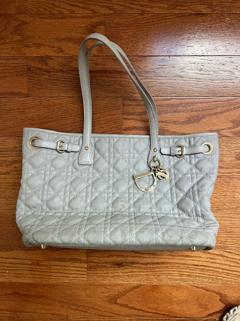 Dior Quilted Tote in Light Gray with Silver Charm - Picture 2 of 15